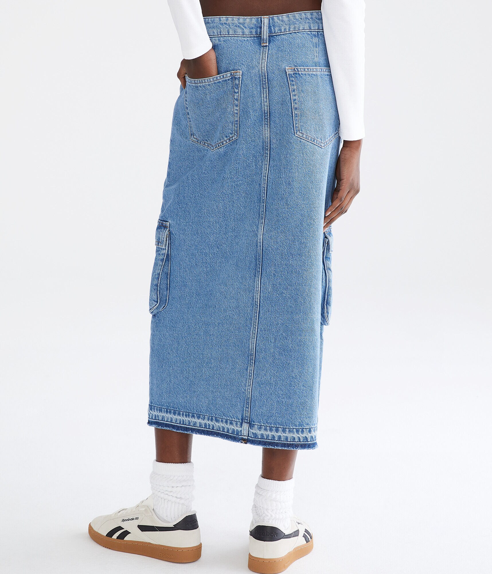 Denim Cargo Maxi Skirt