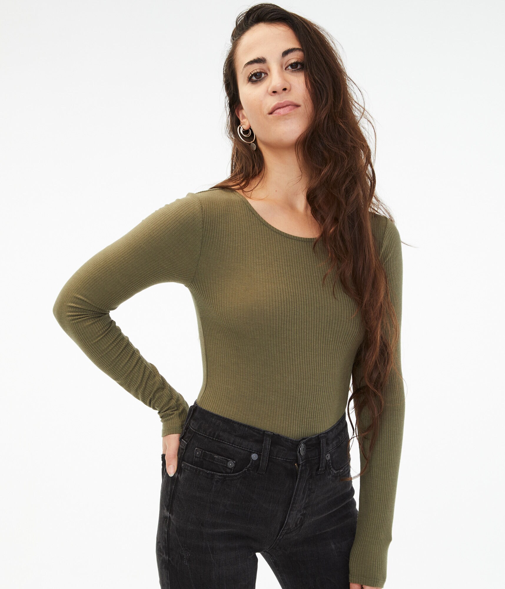 Long Sleeve Laced-Up Back Bodysuit