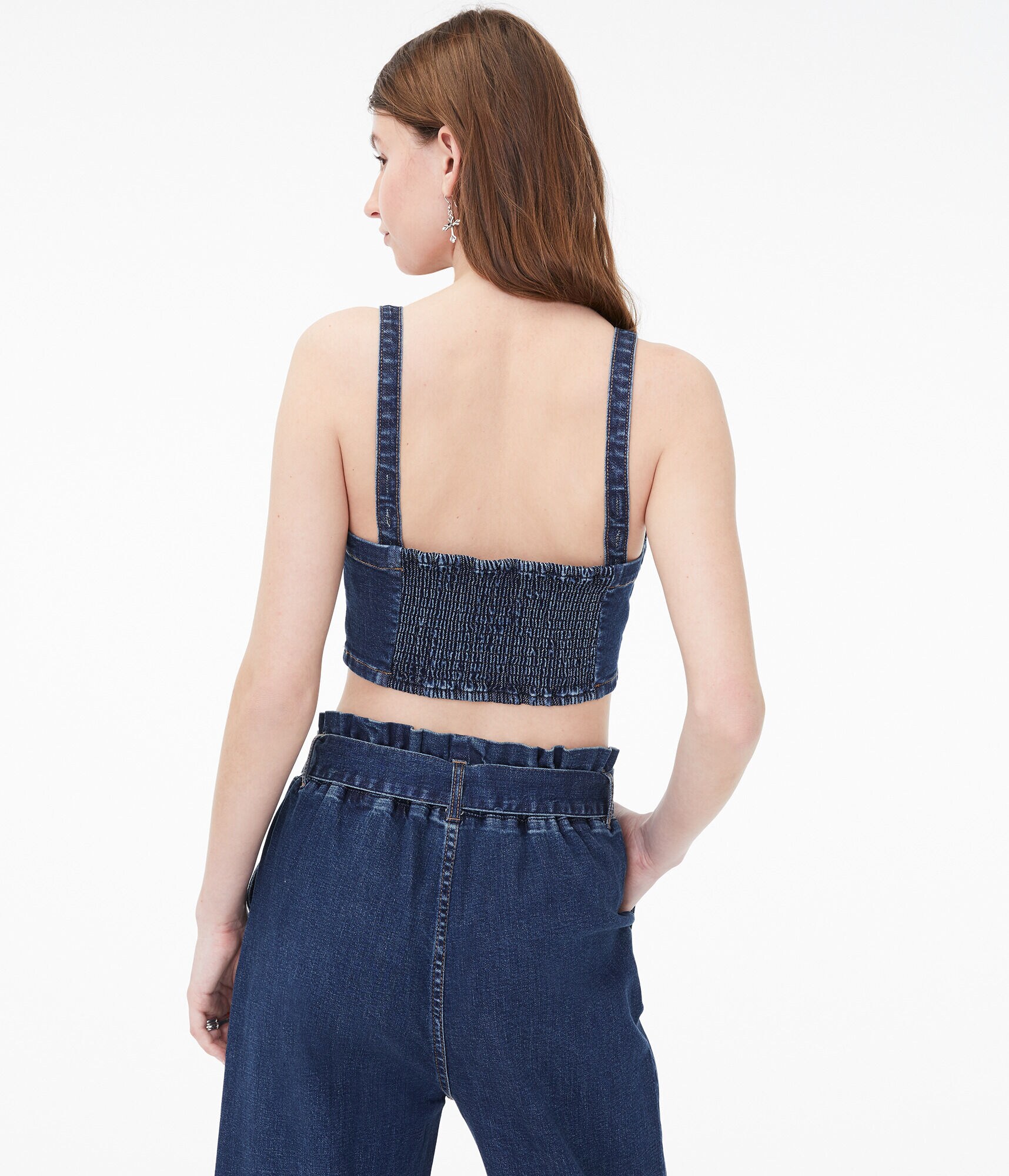 cropped denim overall top