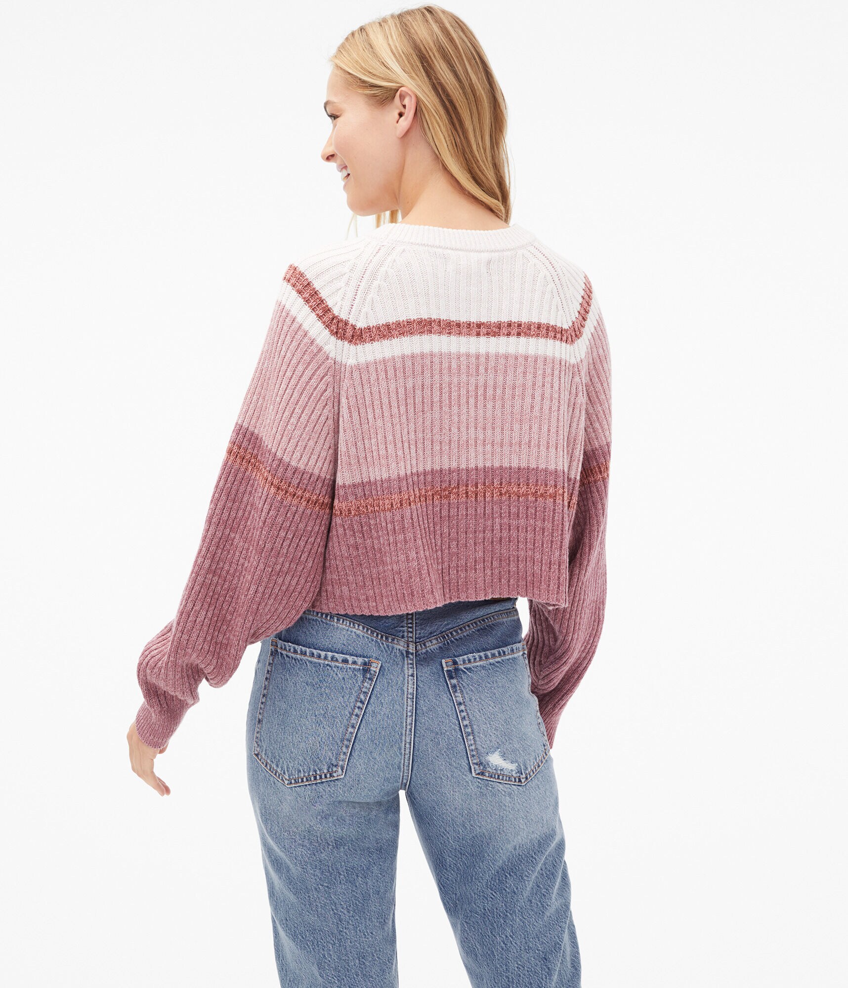 Blocked Stripe Cropped Crew Sweater