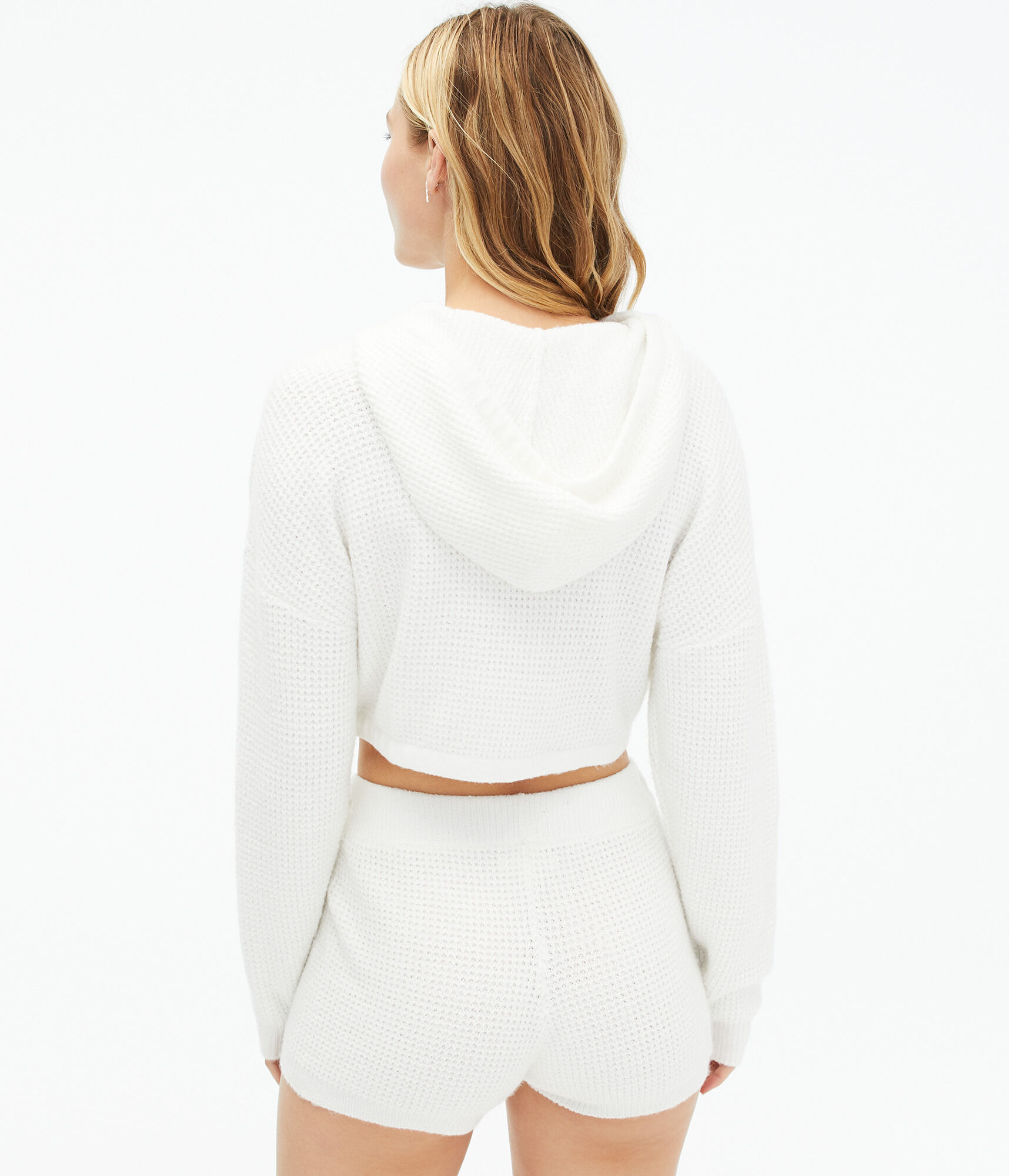 Sweater-Knit Cropped Sleep Pullover Hoodie