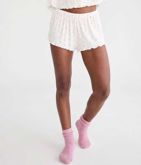 Printed Pointelle Knit Sleep Shorts