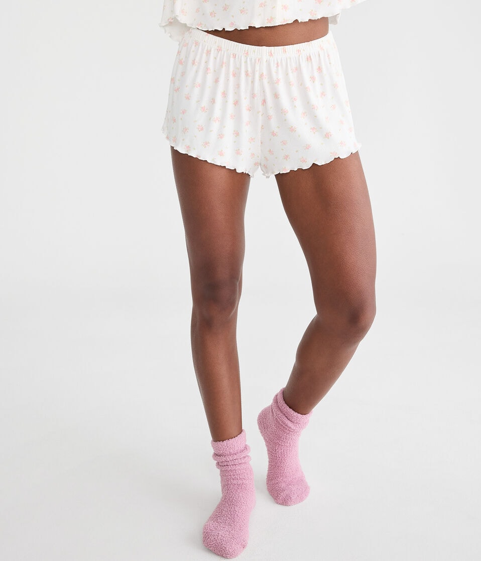 Printed Pointelle Knit Sleep Shorts
