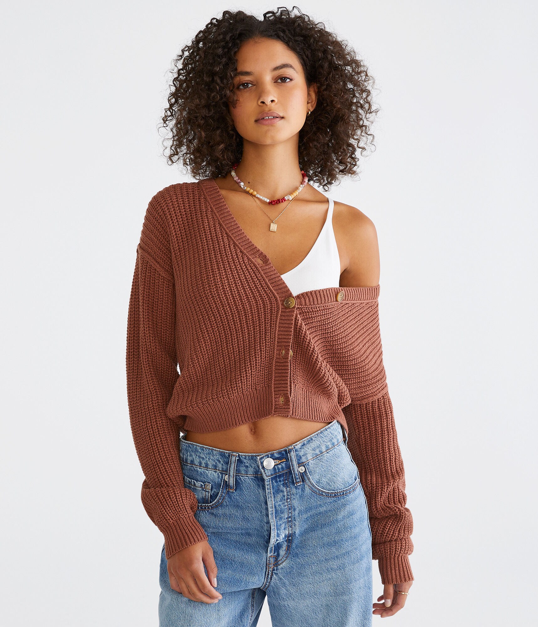 Long Sleeve Buttoned Shaker Cardigan