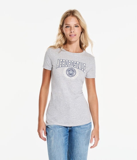 Aeropostale Crest Logo Flocked Graphic Tee