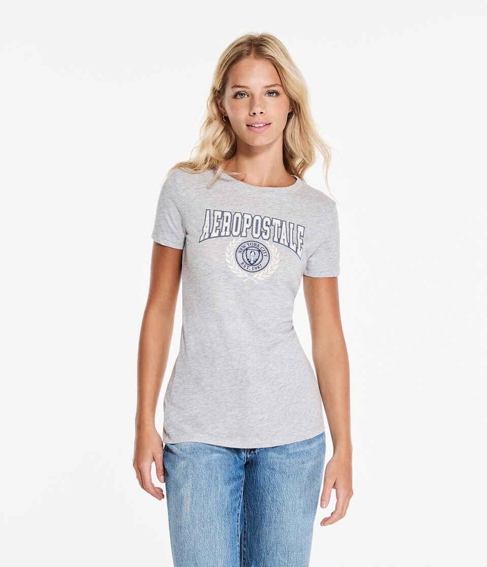 Aeropostale Crest Logo Flocked Graphic Tee