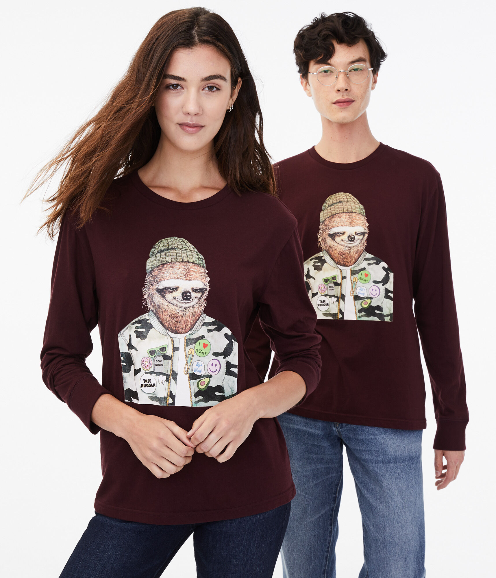Long Sleeve Sloth Spirit Animal Graphic Tee