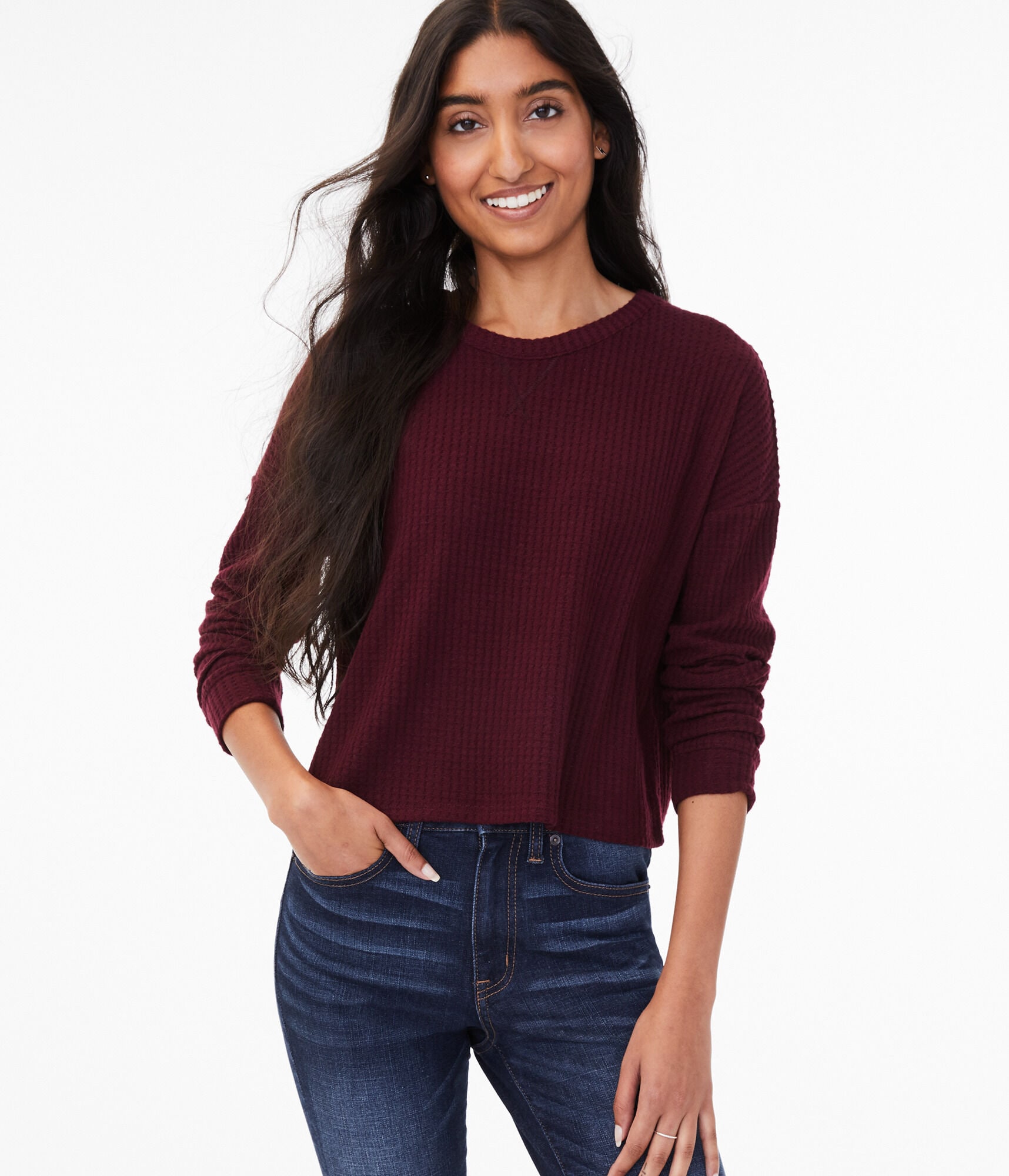 Long Sleeve WaffleKnit Crew Tee