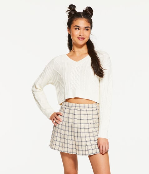 Cable-Knit Cropped V-Neck Sweater Cable-Knit Cropped V-Neck Sweater