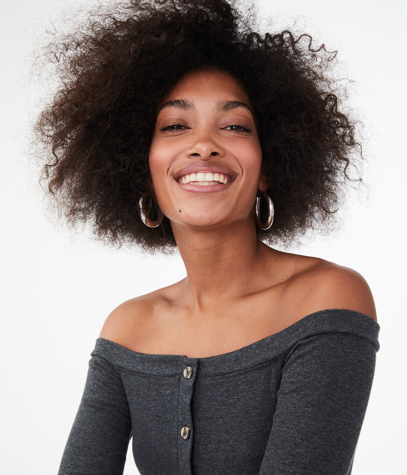 Seriously Soft Button-Front Off-The-Shoulder Top***