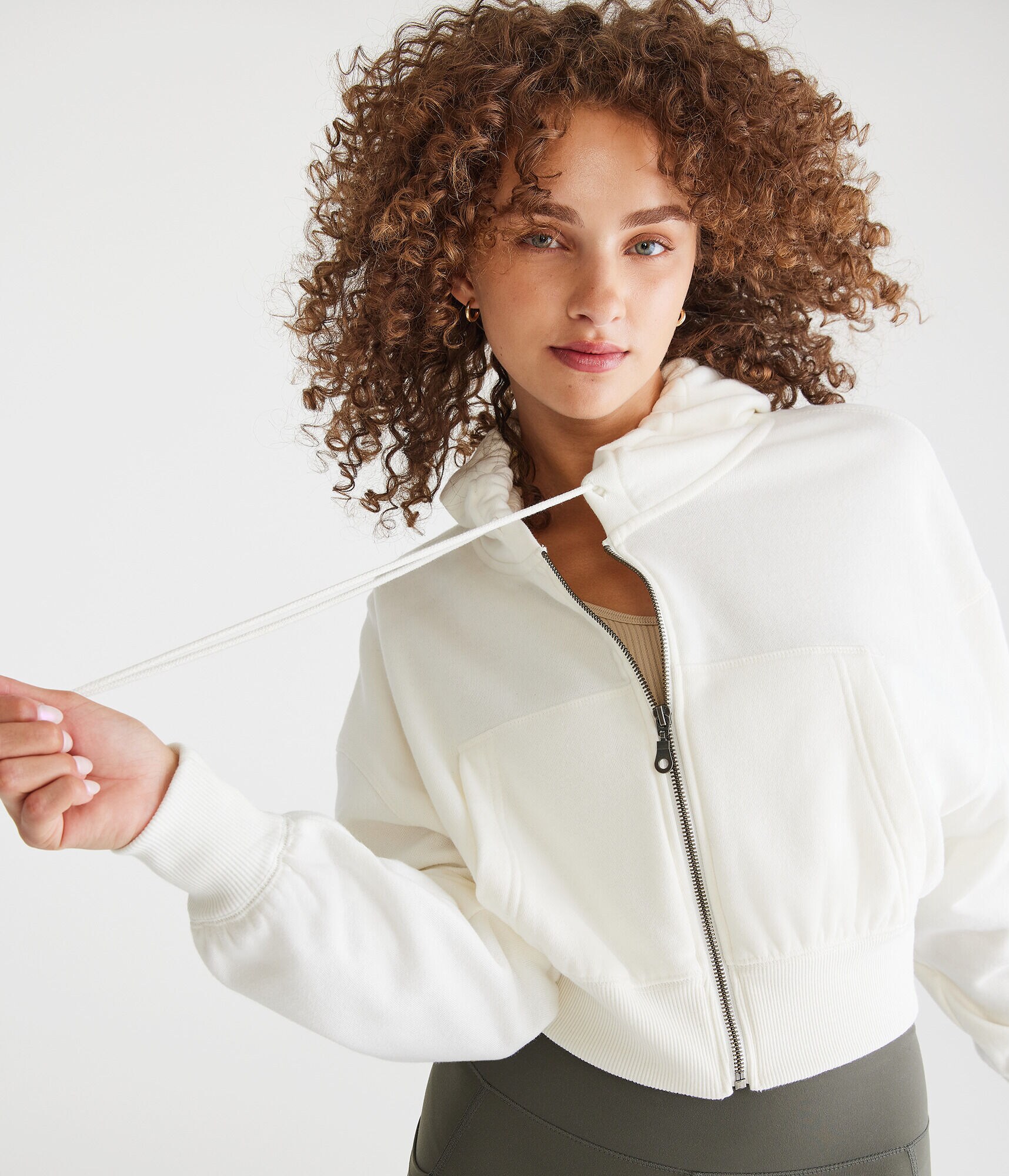 Oversized Cropped Full-Zip Hoodie