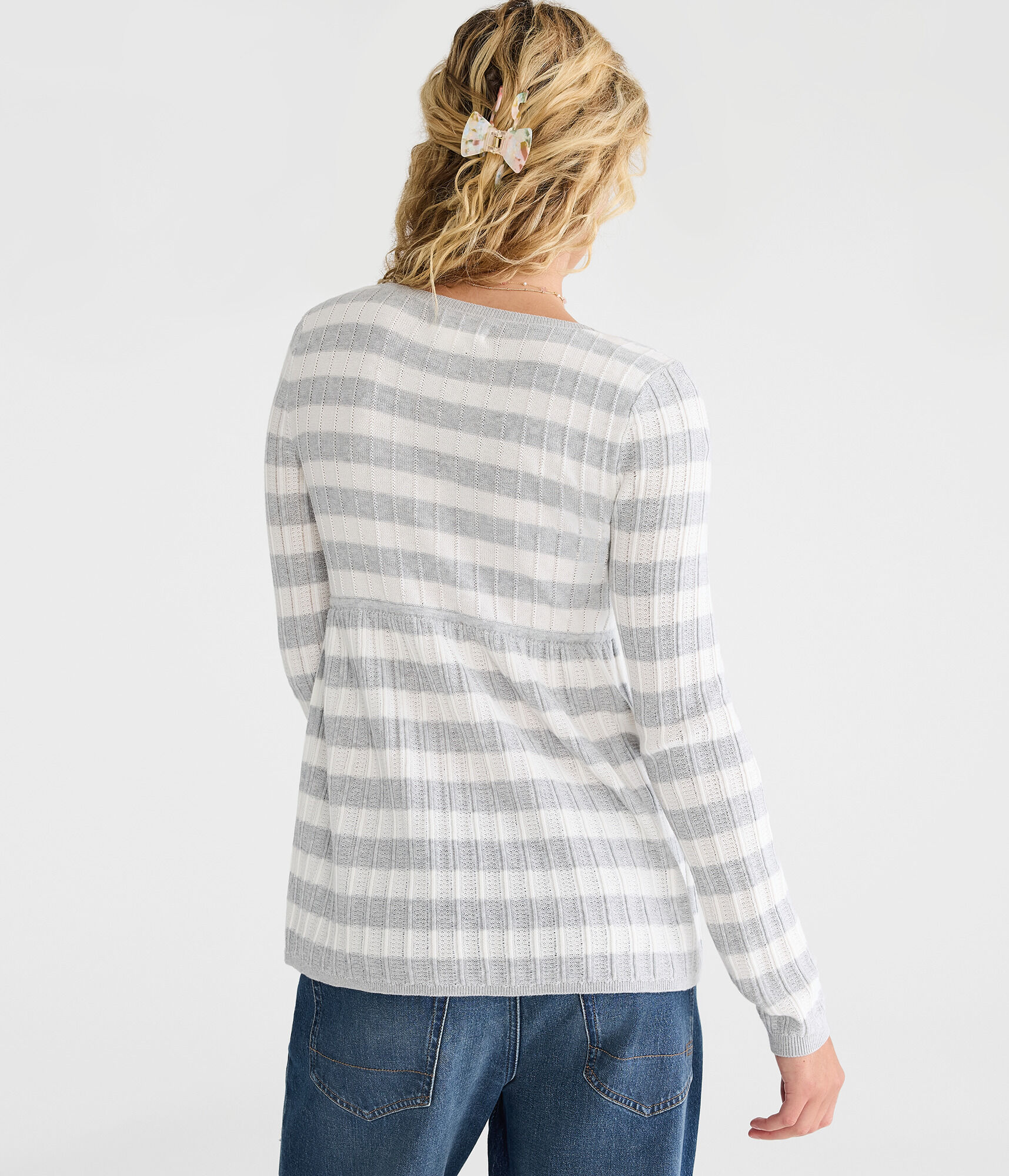 Striped Rib Scoop-Neck Babydoll Sweater