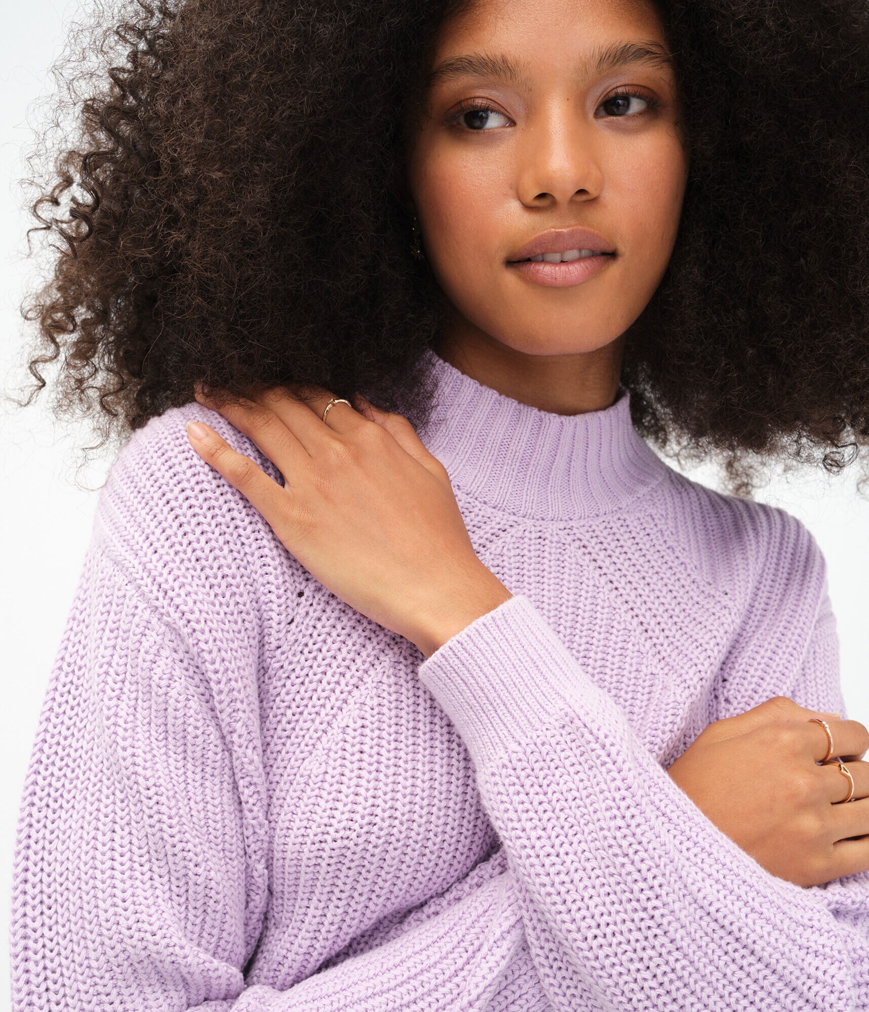 Ribbed Cropped Mock-Neck Sweater