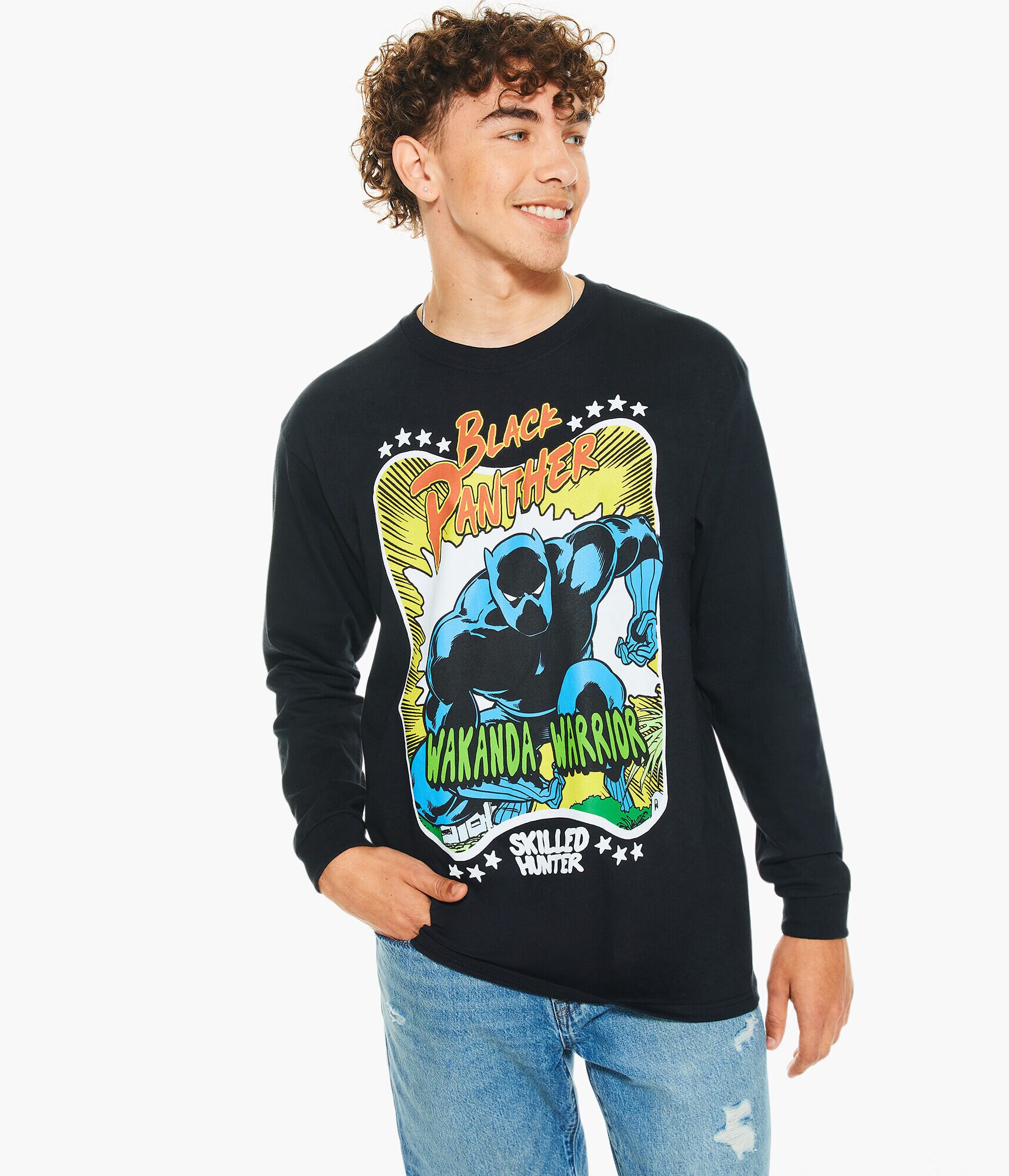 Long Sleeve Black Panther Wakanda Warrior Graphic Tee