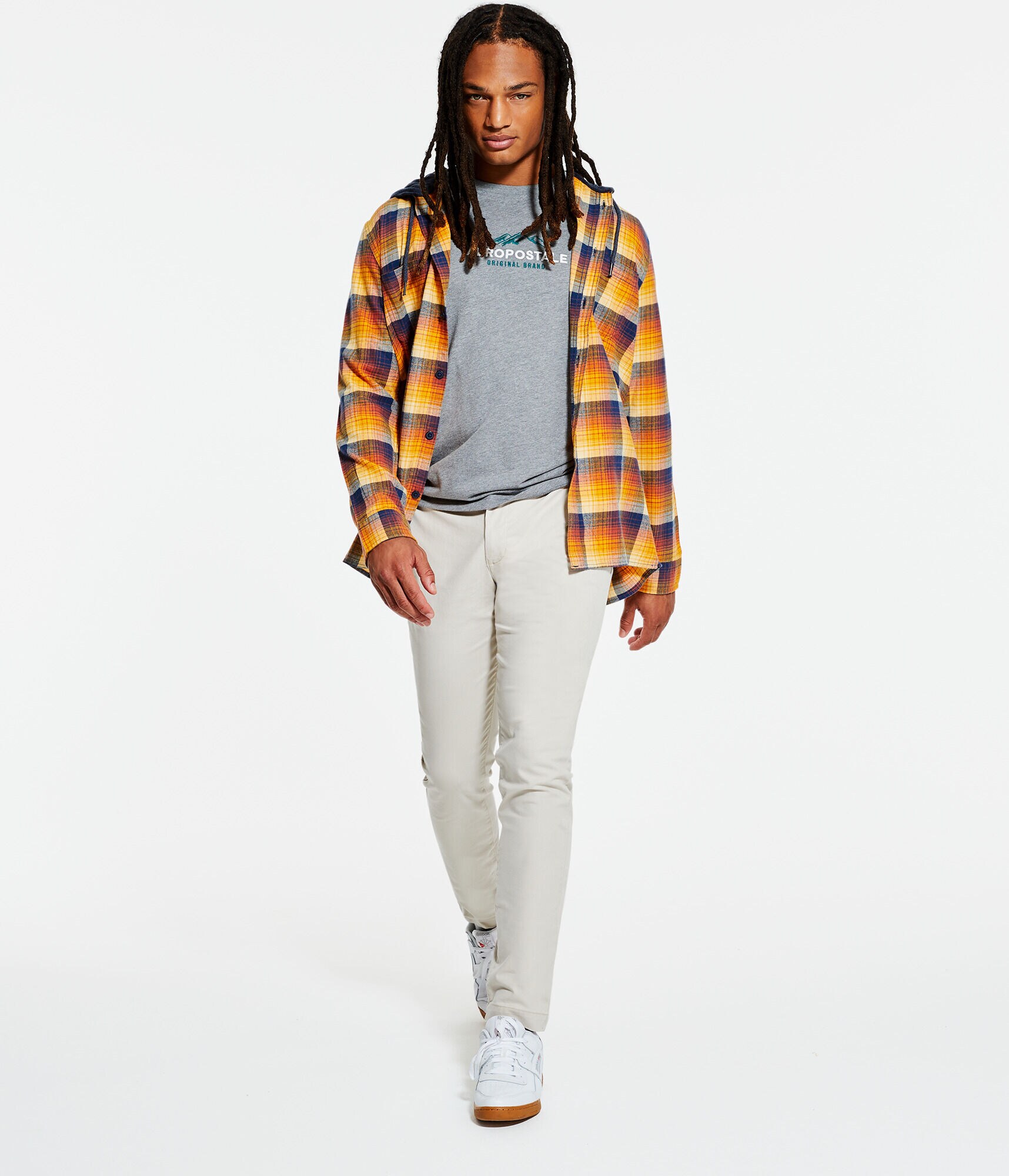 Long Sleeve Lightweight Hooded Plaid Flannel Shirt