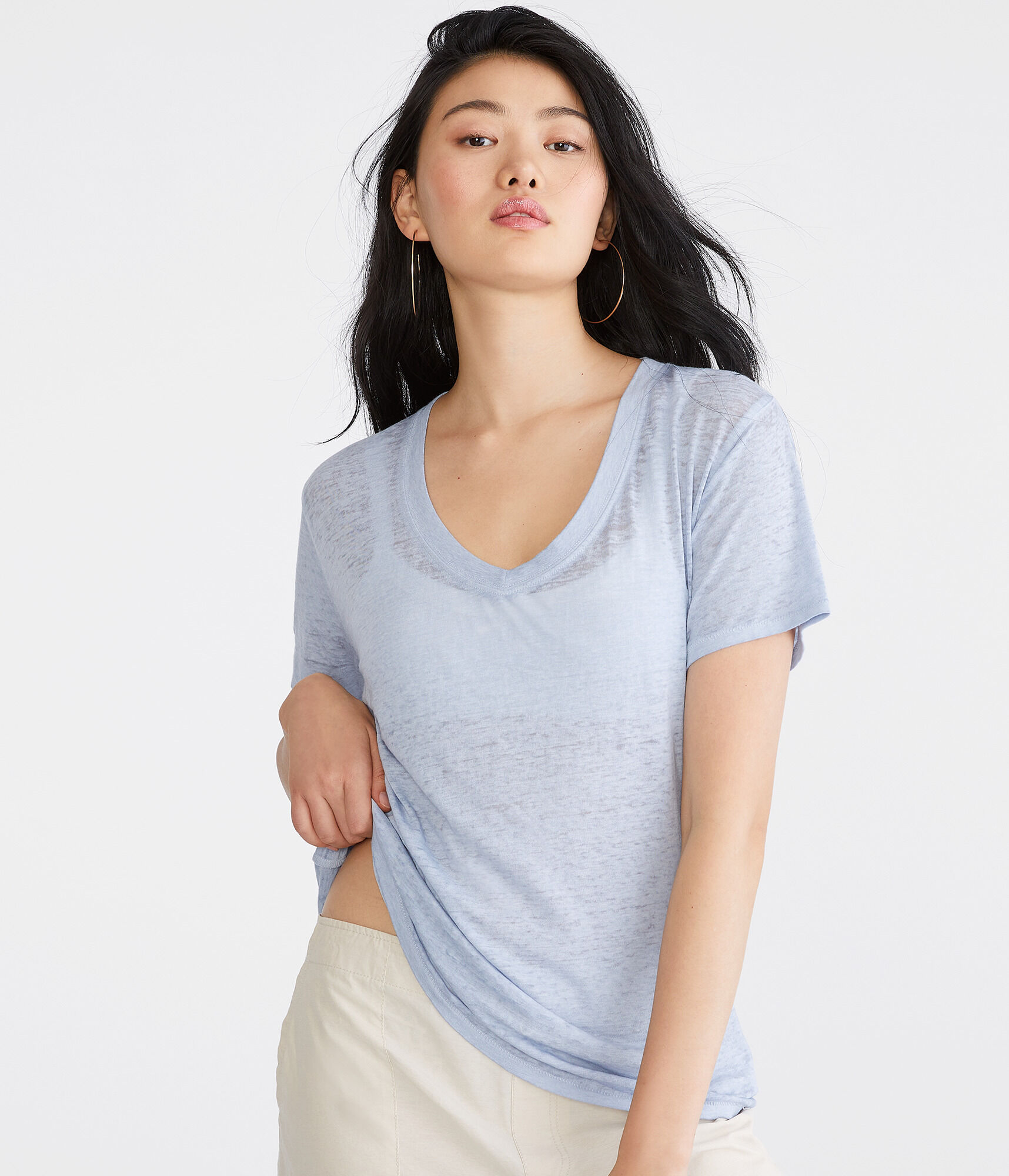 Washed V-Neck Loose-Fit Tee