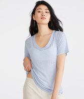 Washed V-Neck Loose-Fit Tee
