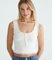 Floral Lace Scoop-Neck Cropped Tank