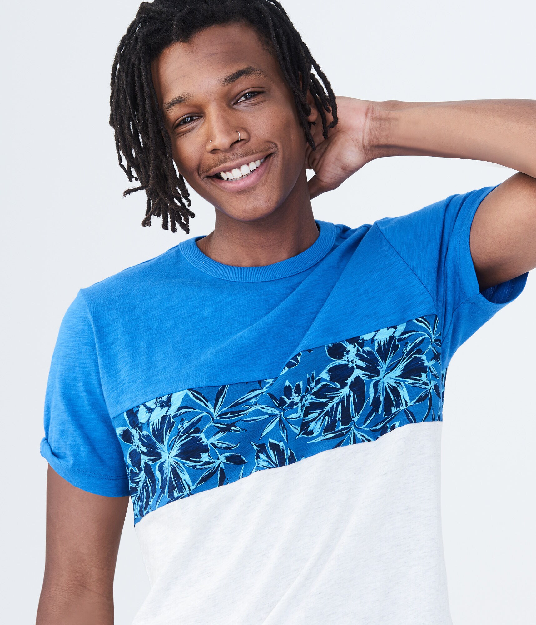 Floral Chest Stripe Graphic Tee