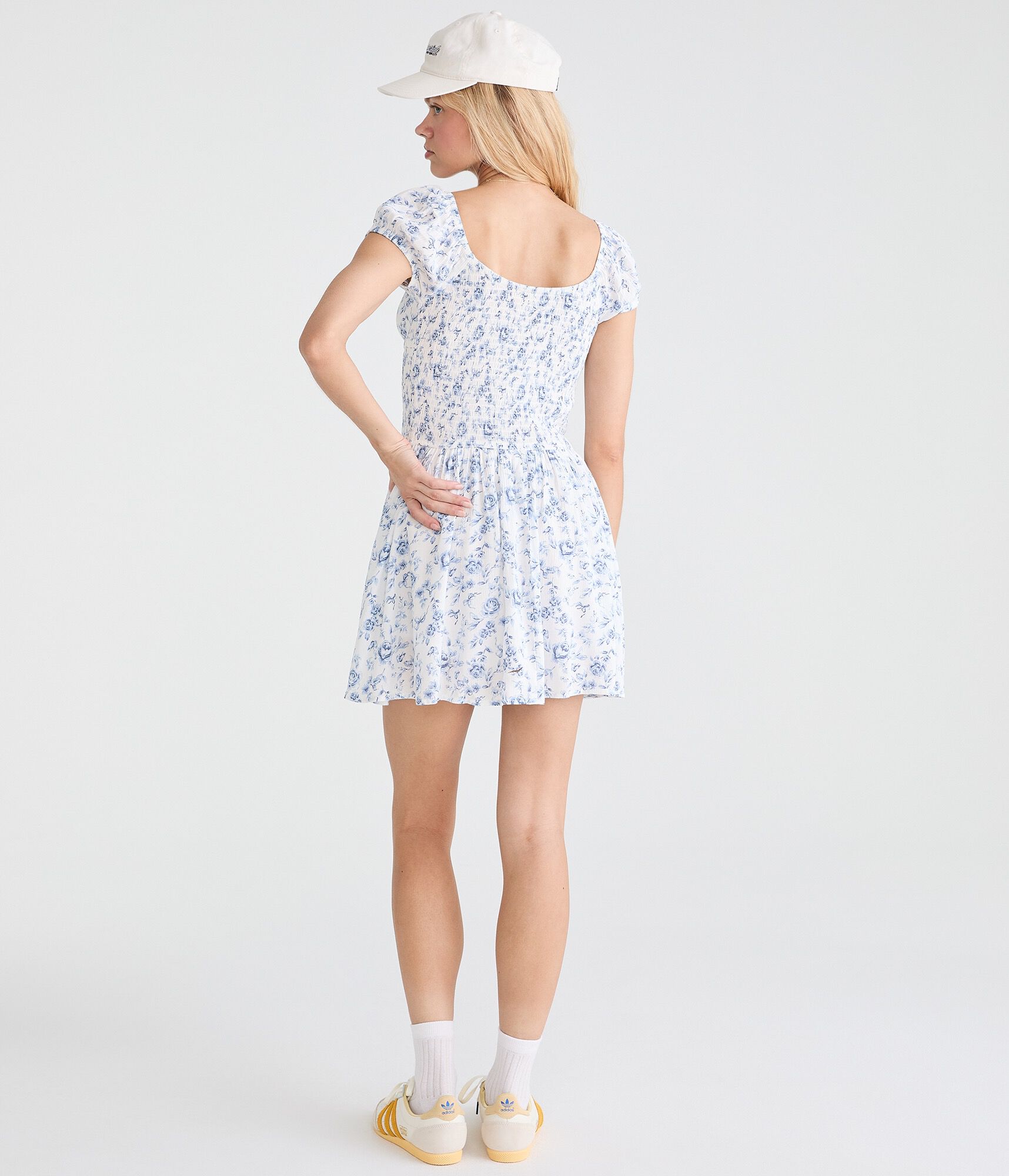 Floral Square-Neck Drop-Waist Mini Dress