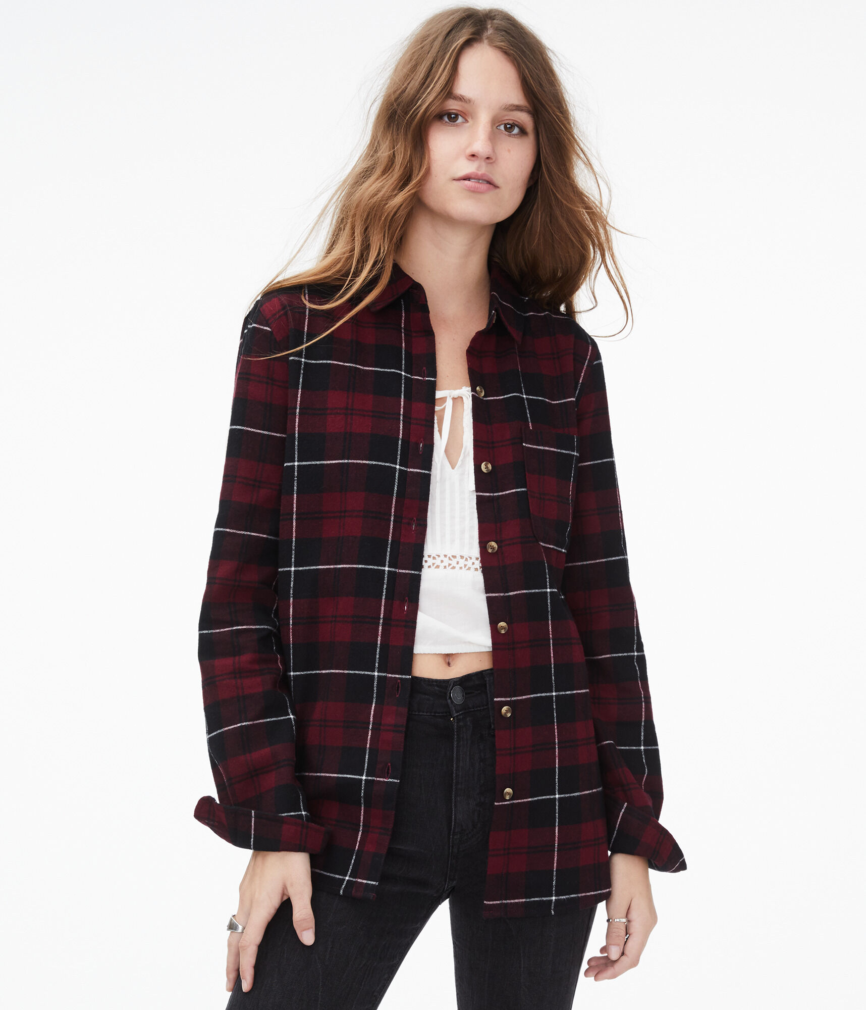 Long Sleeve Plaid Button-Down Shirt