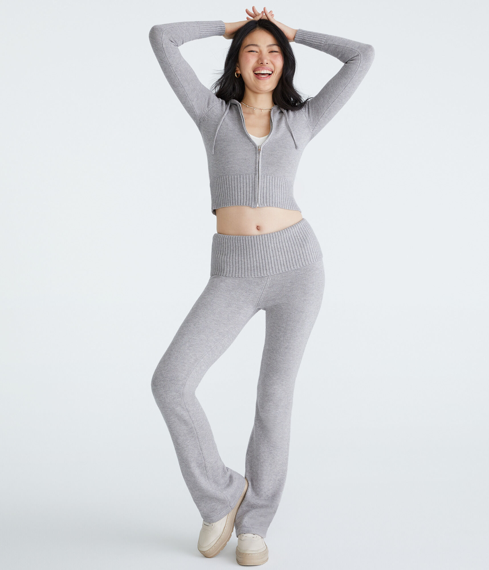 Flare Mid-Rise Fold-Over Sweater Pants