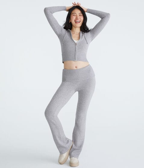 Flare Mid-Rise Fold-Over Sweater Pants Flare Mid-Rise Fold-Over Sweater Pants
