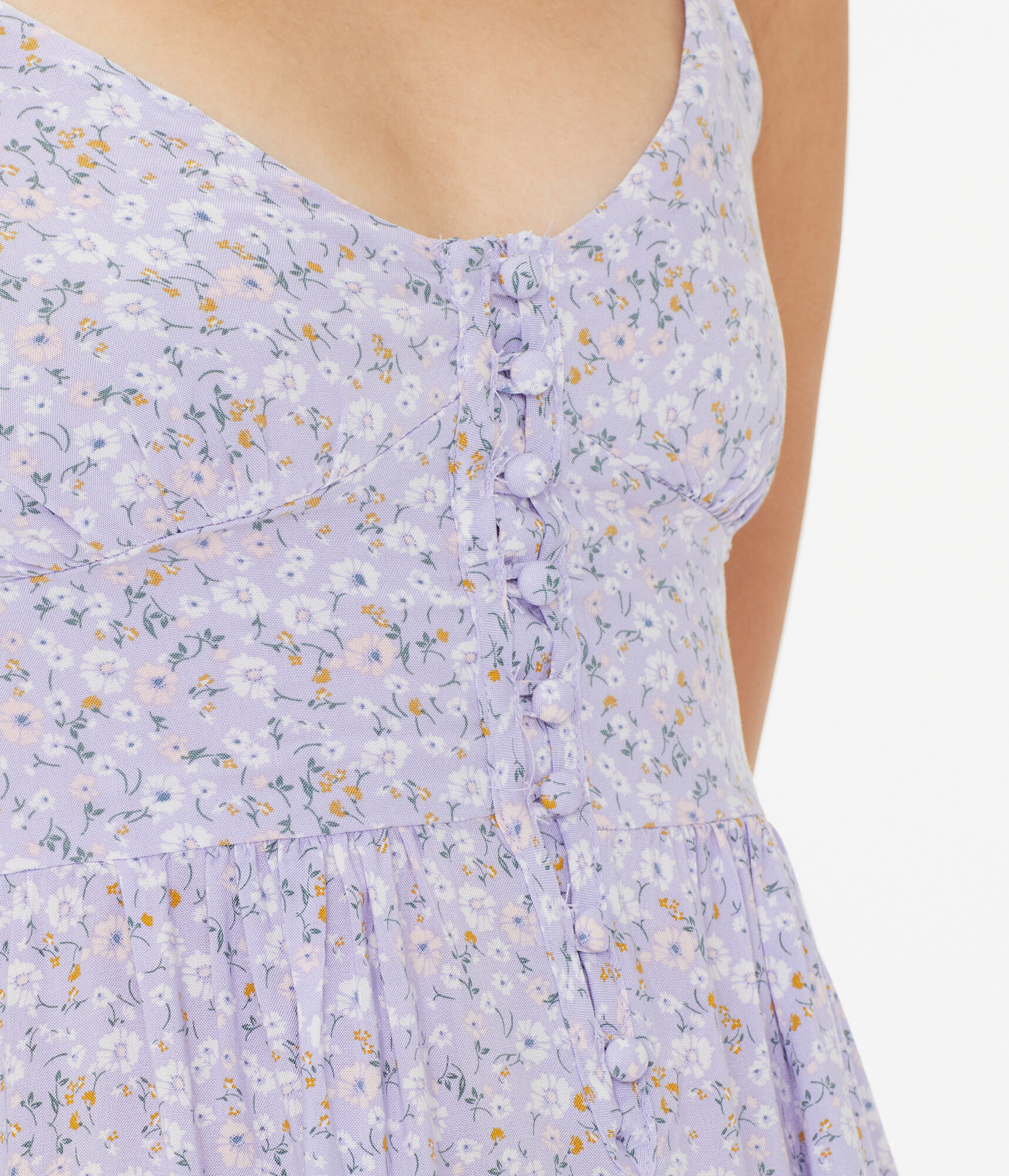 Floral Scoop-Neck Buttoned Babydoll Dress