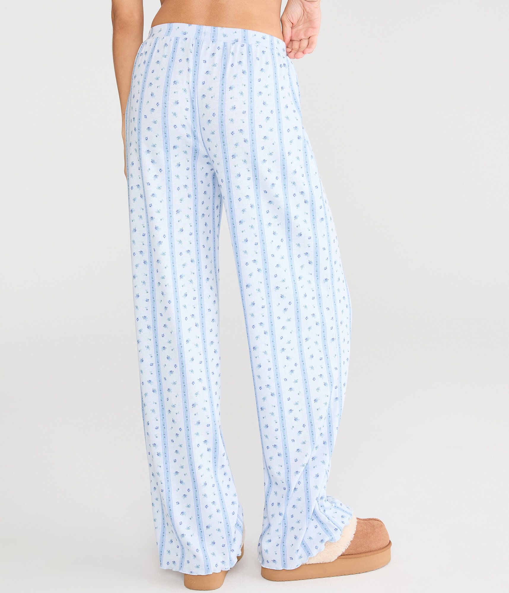 Floral Stripe Pointelle Straight Leg Sleep Pants