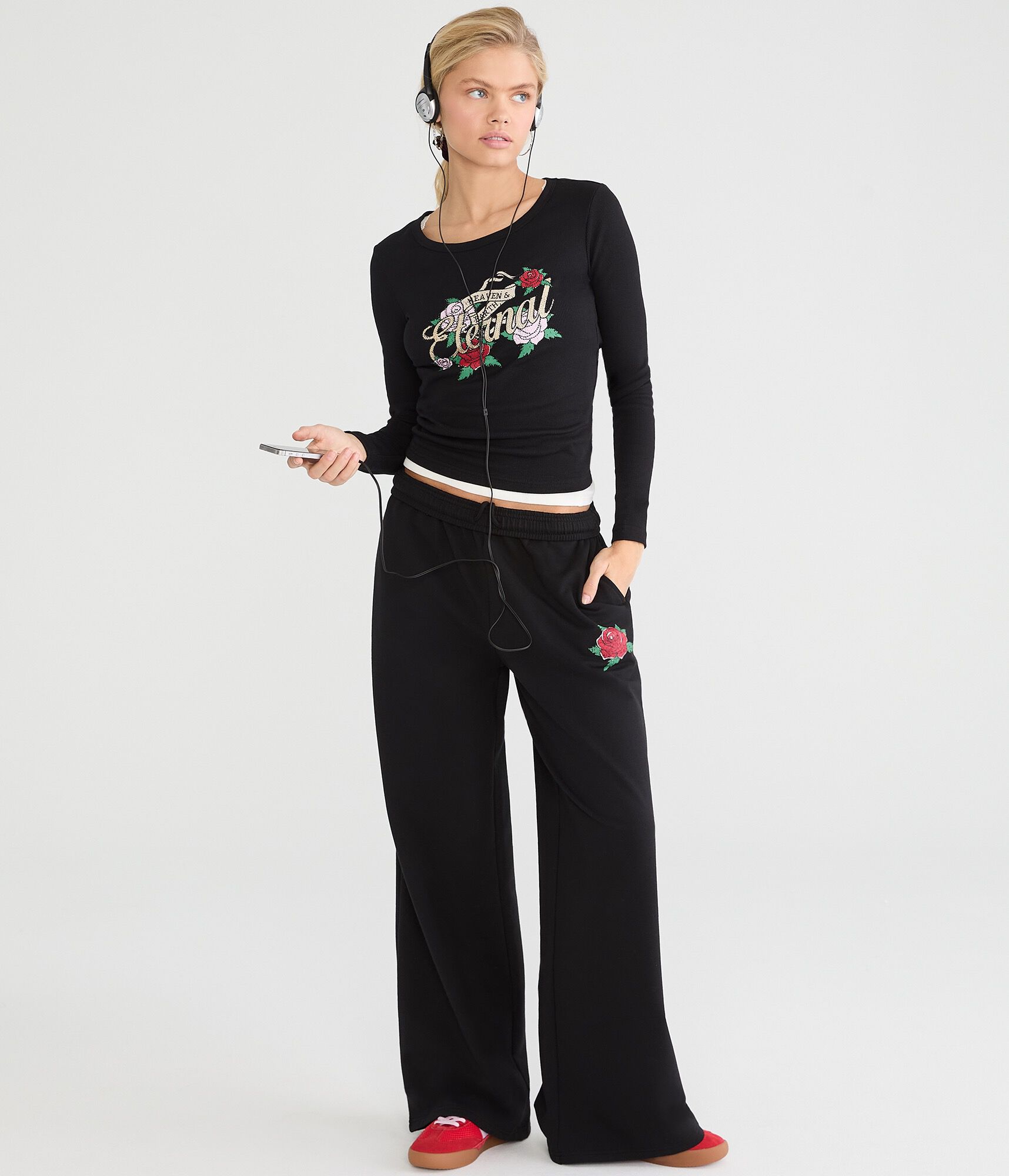 Long Sleeve Tattoo Roses Graphic Tee