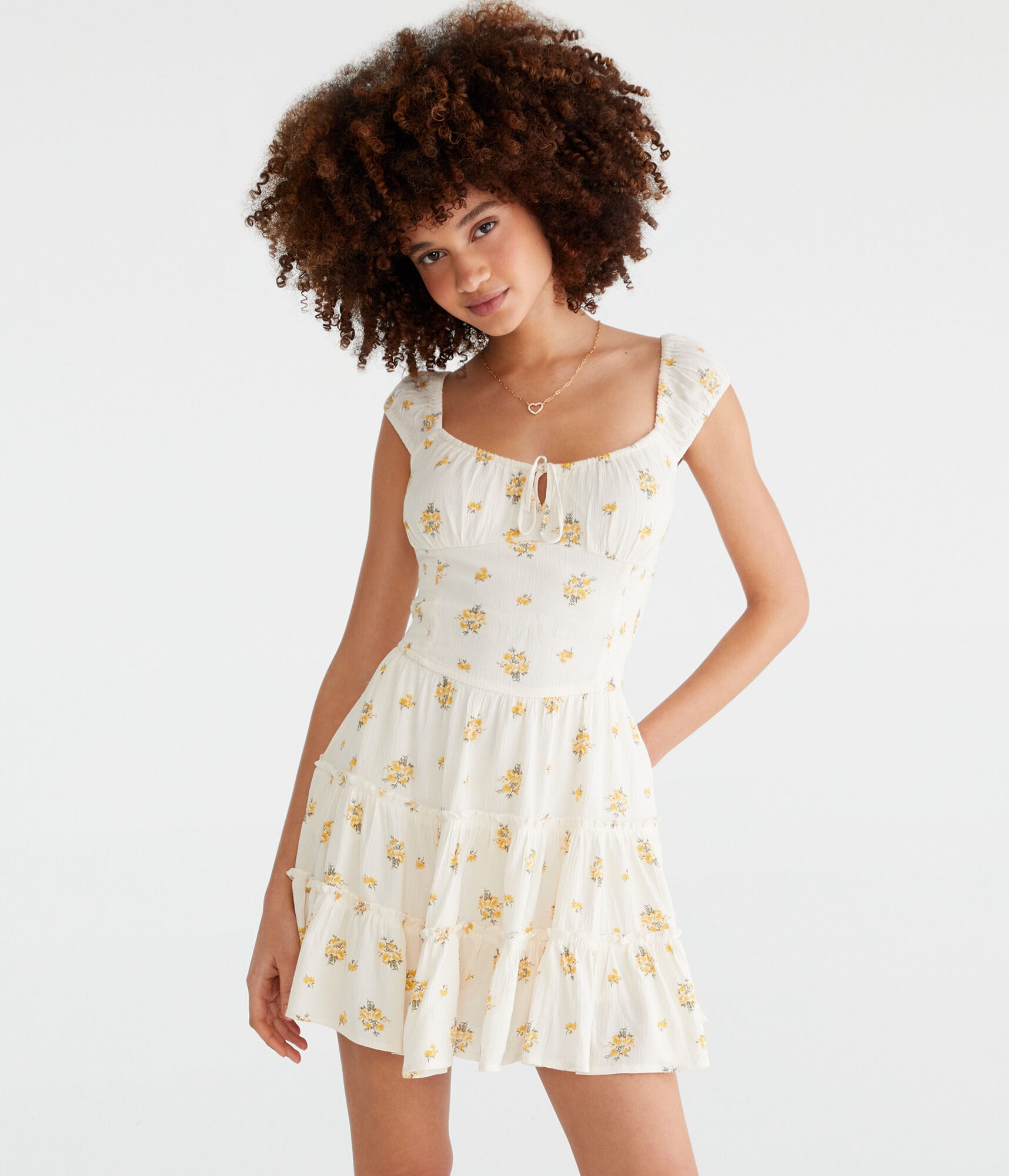 Floral Scoop-Neck Smocked Fit & Flare Dress