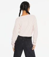 Cable-Knit Cropped V-Neck Sweater