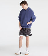 Floral Diamond Print Mesh Shorts 6"