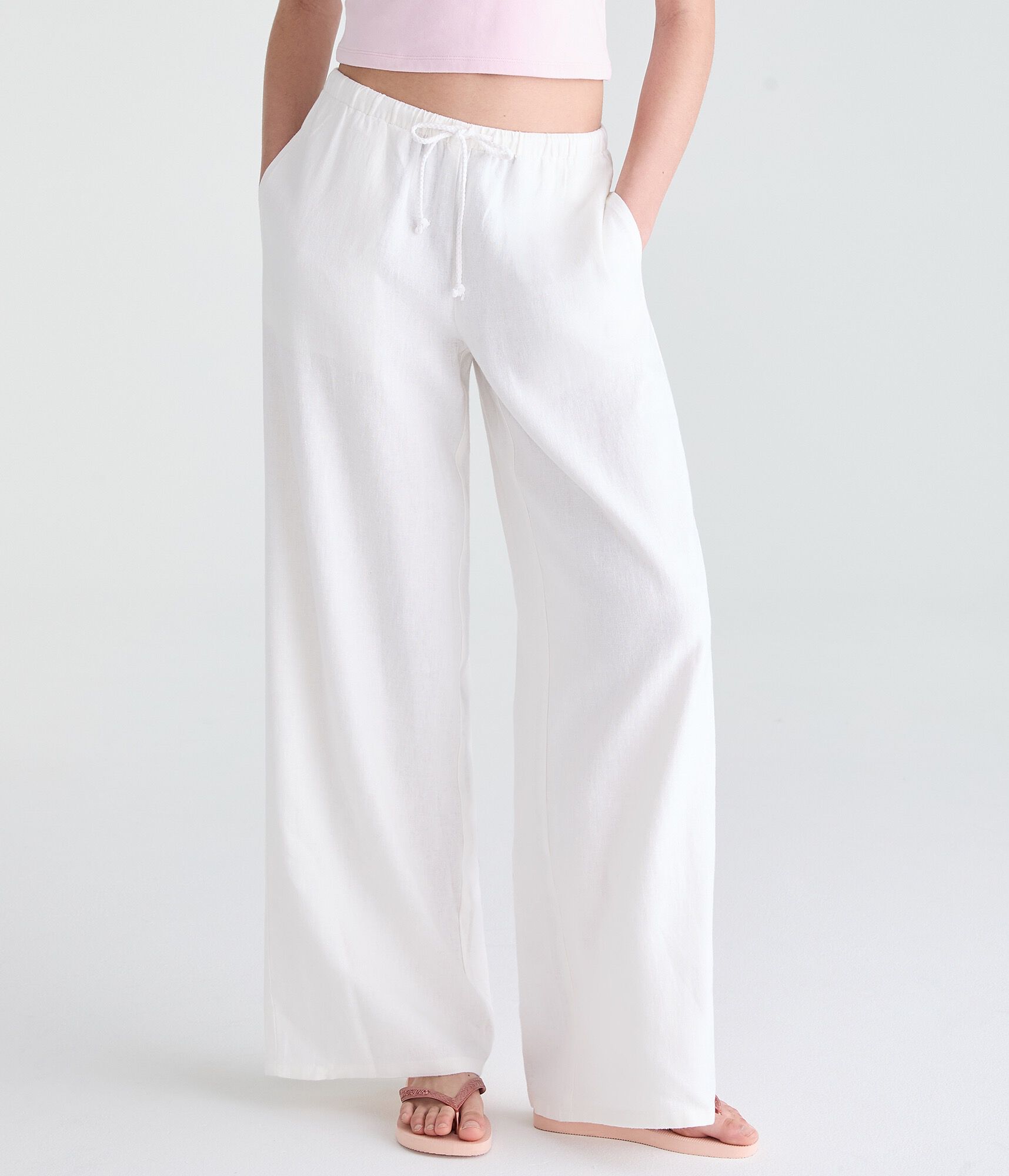 Low-Rise Drawstring Linen Pants