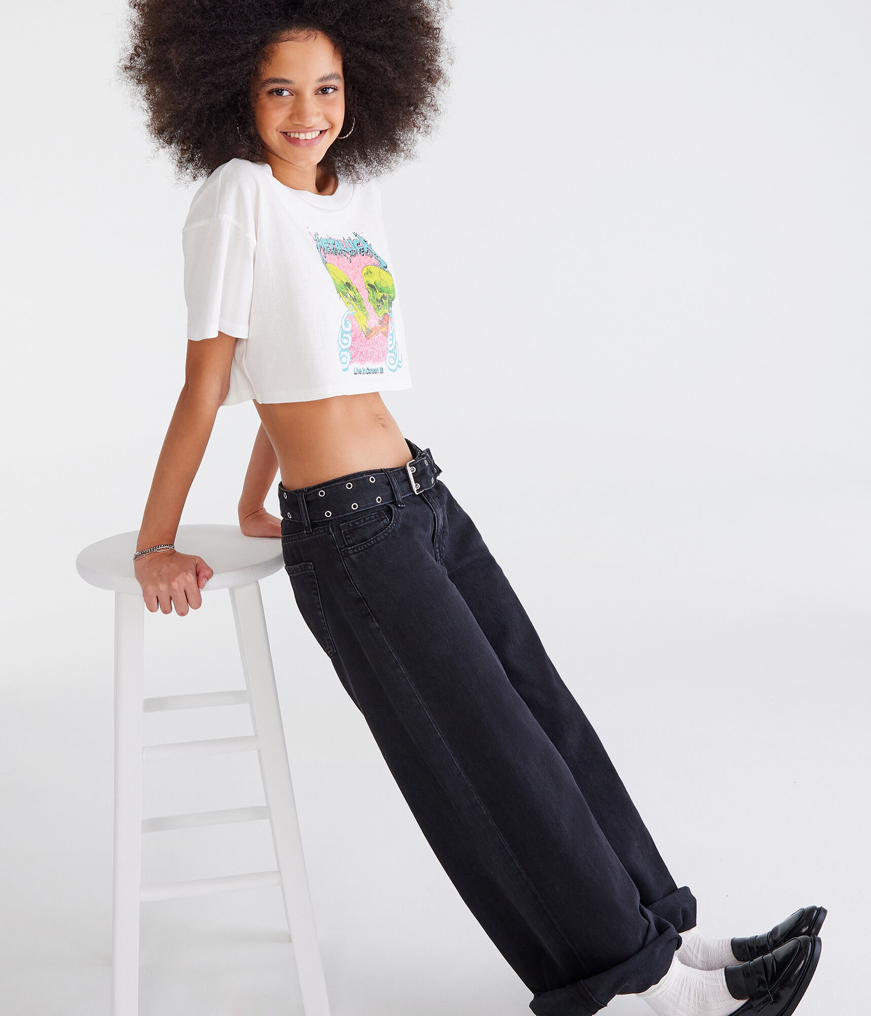 Metallica Skulls Oversized Cropped Graphic Tee