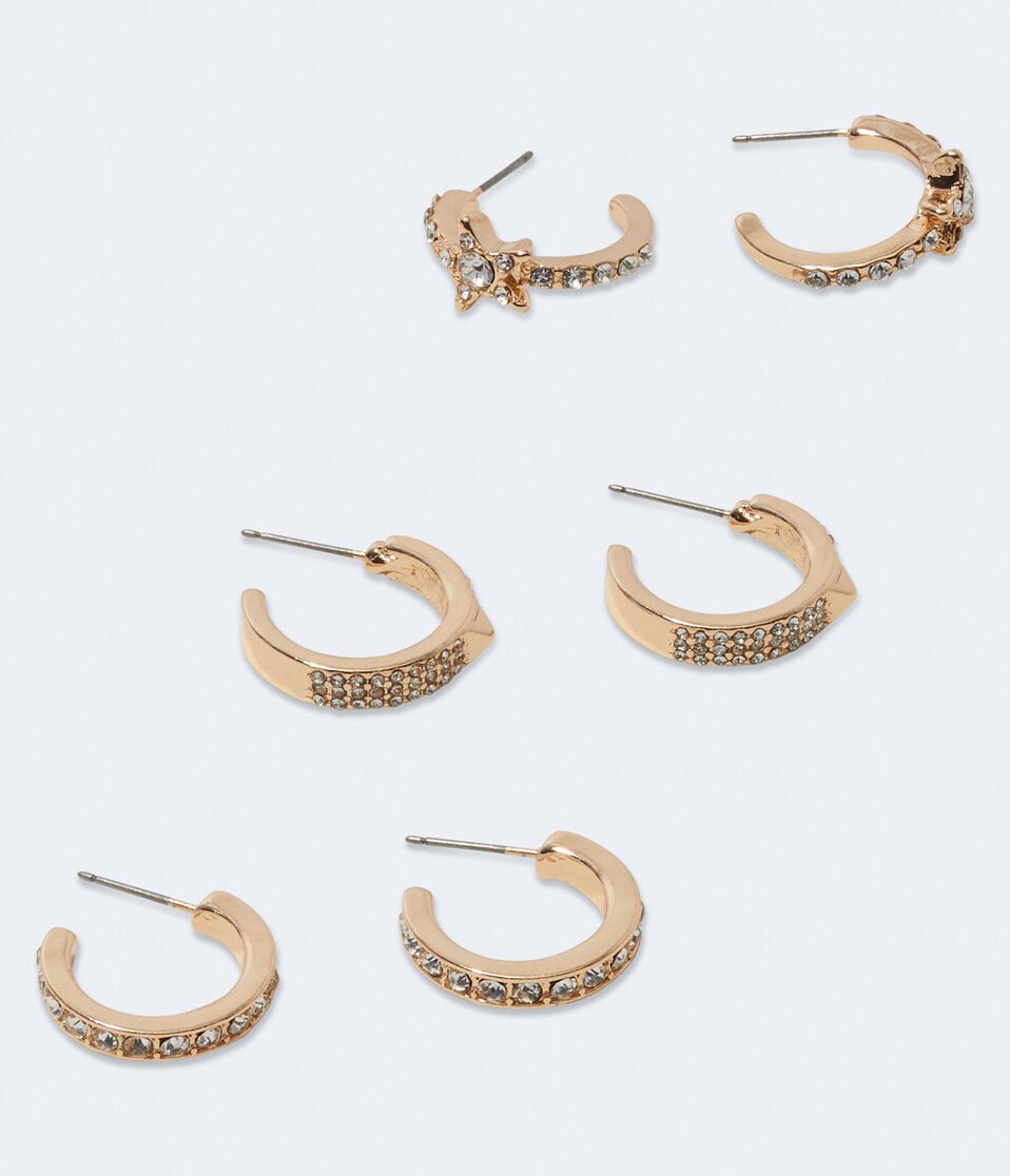 Rhinestone Huggie Hoop Stud Earring 3-Pack