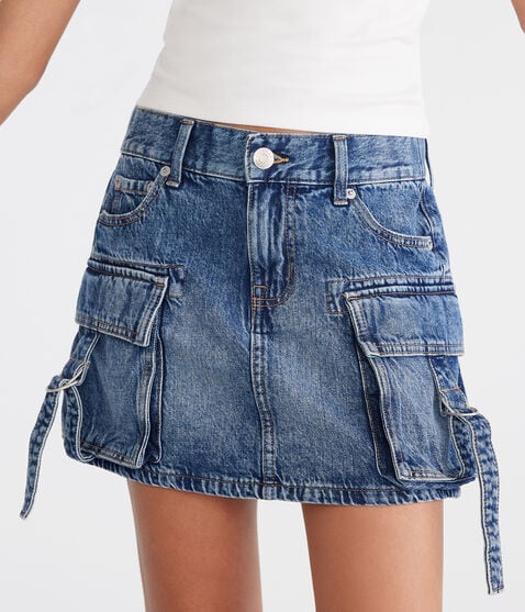aéropostale Cargo Denim Mini Skirt medium wash