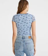 Floral Mesh V-Neck Crop Top