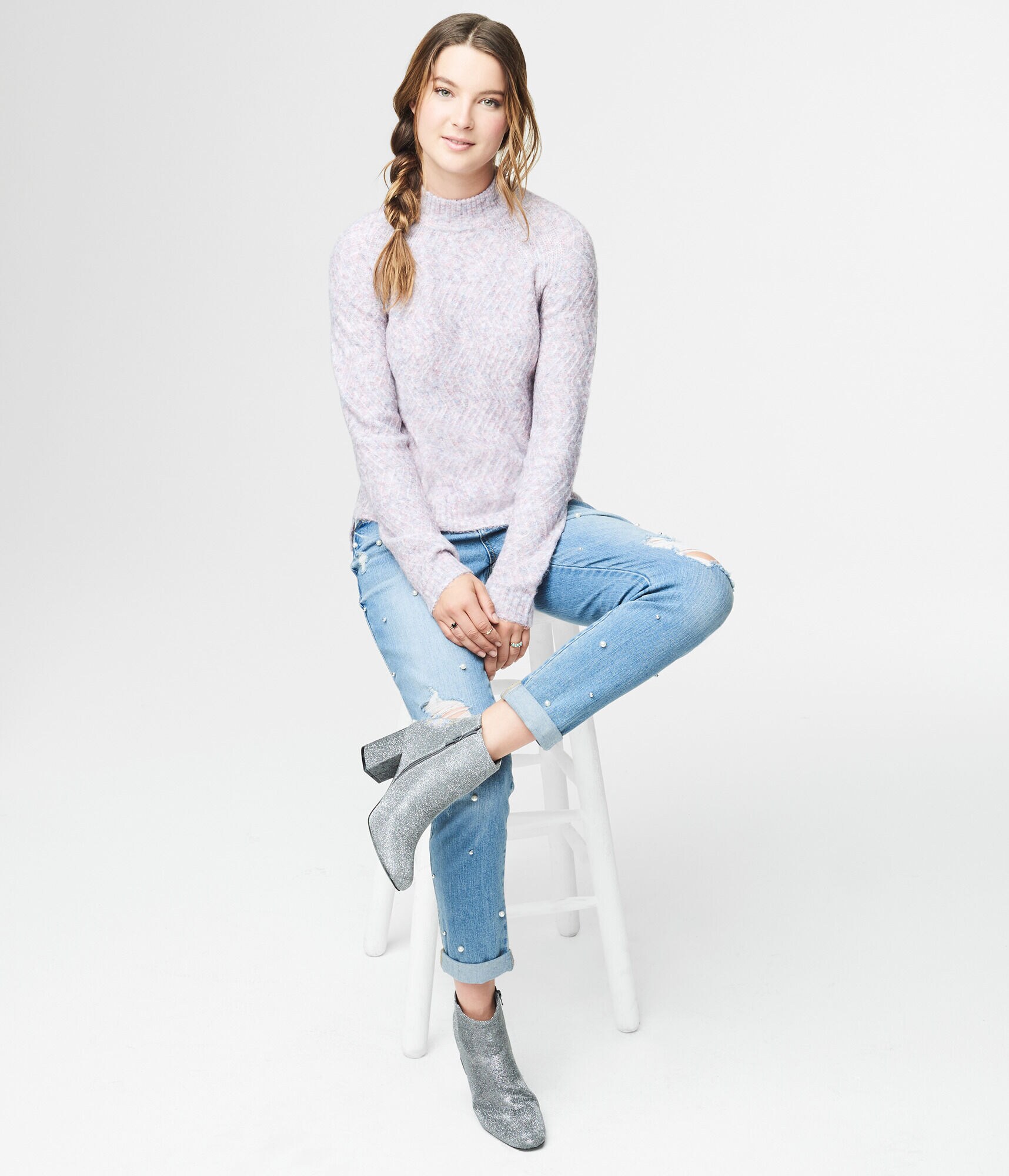 Zig-Zag Mock-Neck Sweater