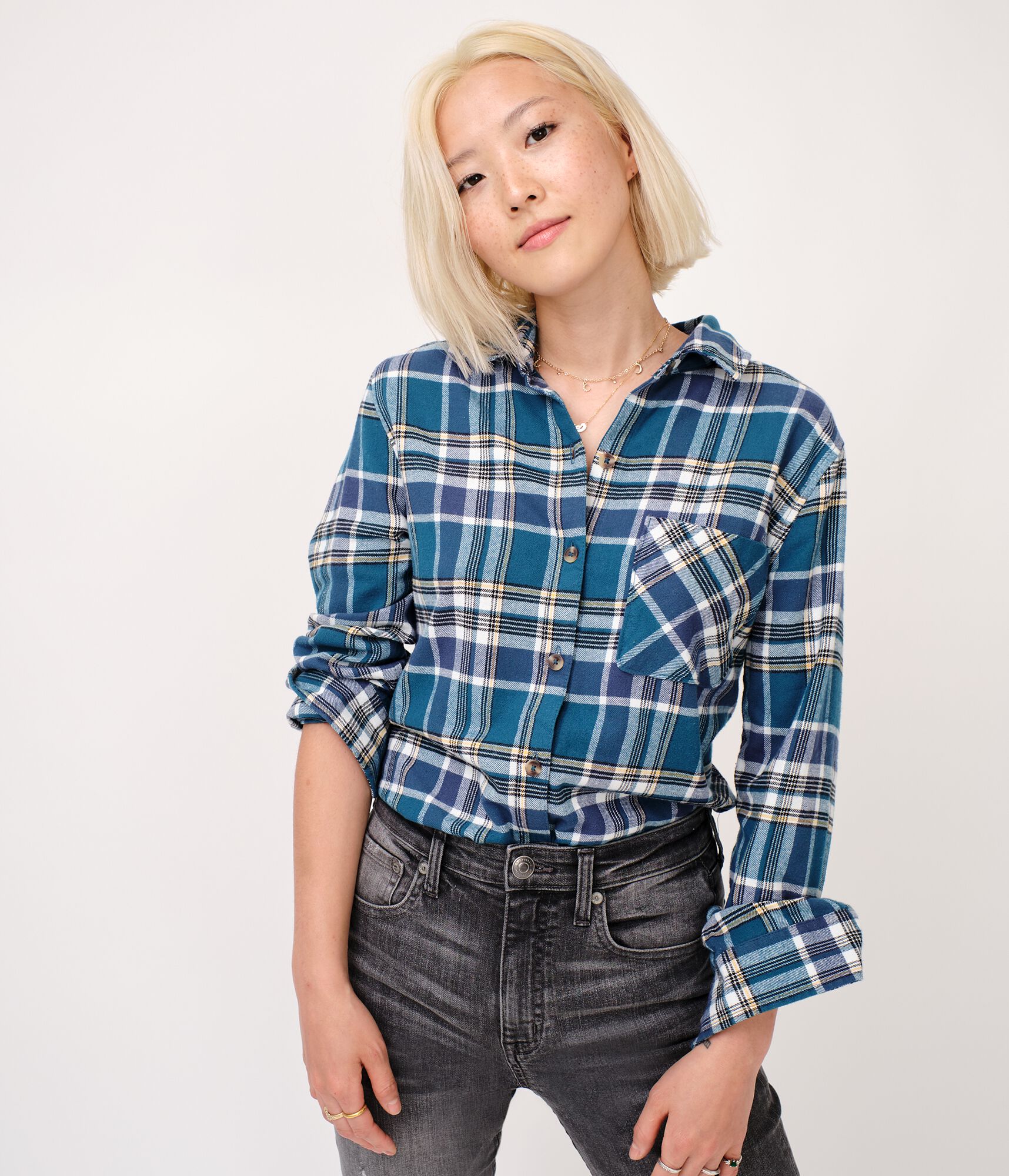 Long Sleeve Plaid Button-Down Shirt