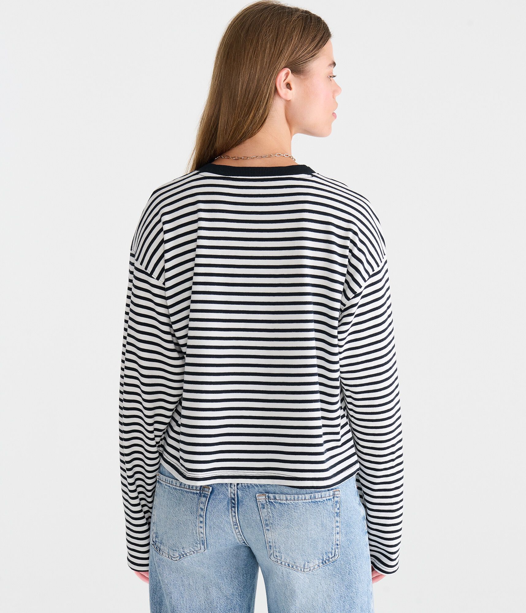 Long Sleeve Striped Oversized Crew Tee