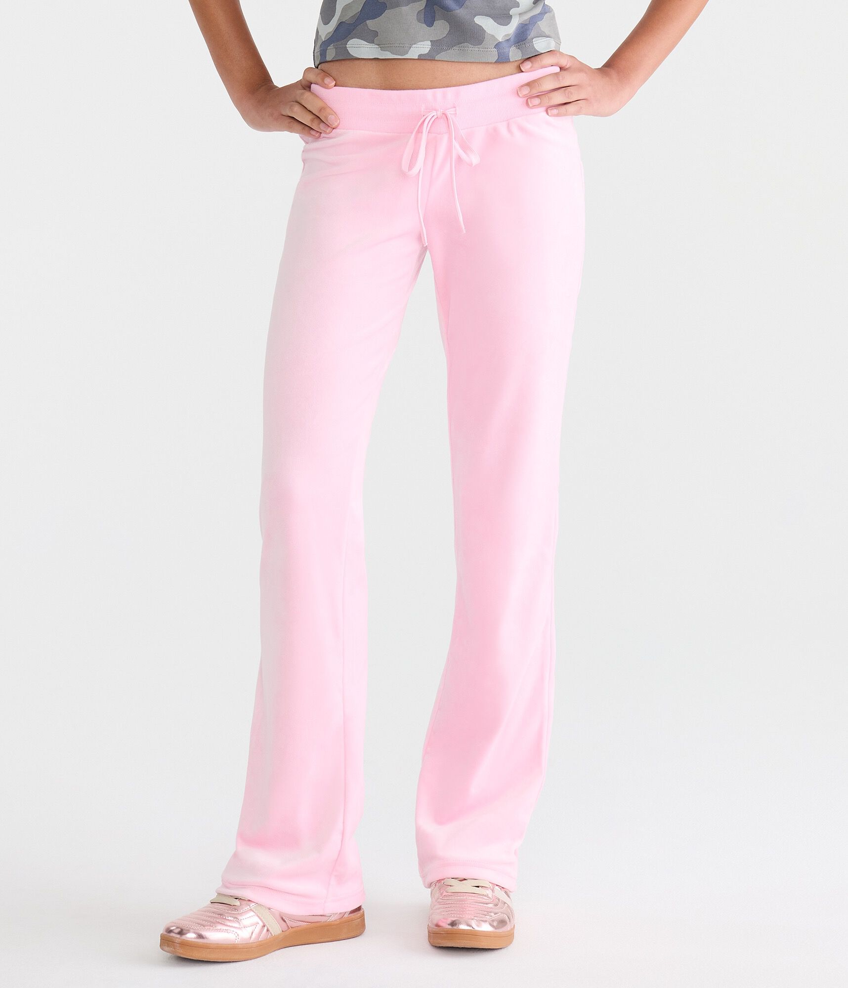 Von Dutch Rhinestone Low-Rise Velour Flare Leg Pants
