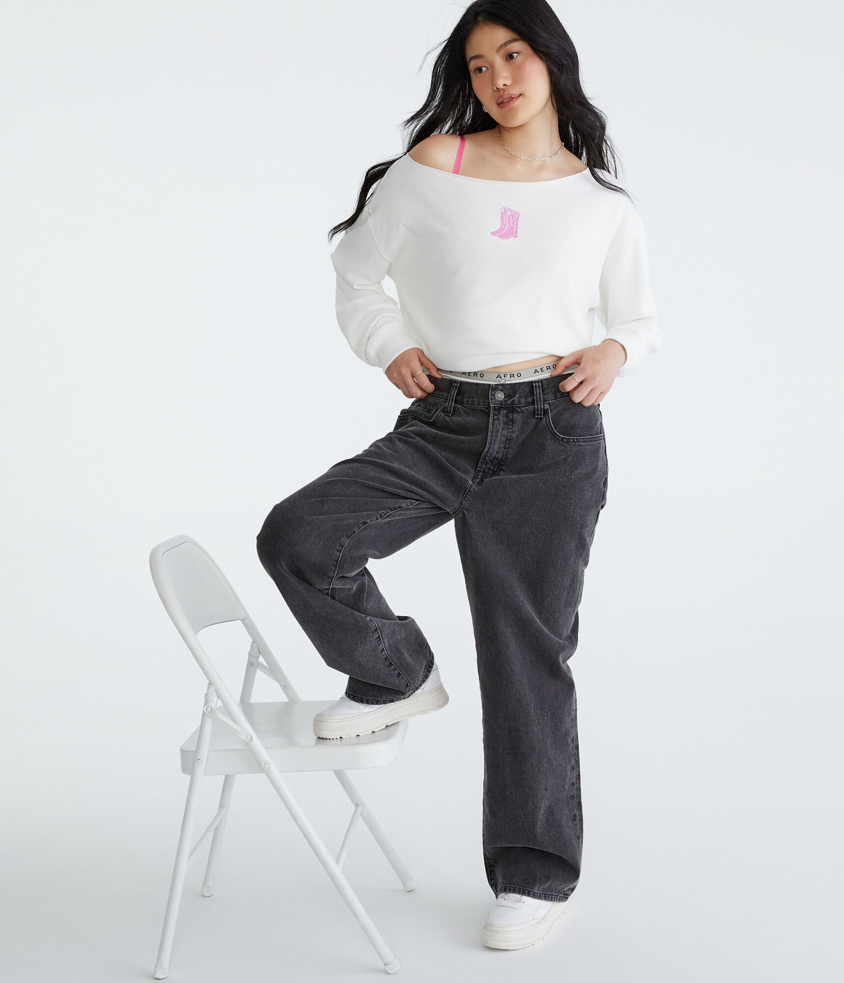 Cowboy Boots Off-The-Shoulder Sweatshirt