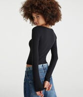 Long Sleeve Ruched Shrunken Tee