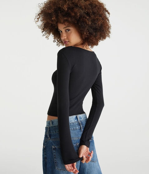 Long Sleeve Ruched Shrunken Tee