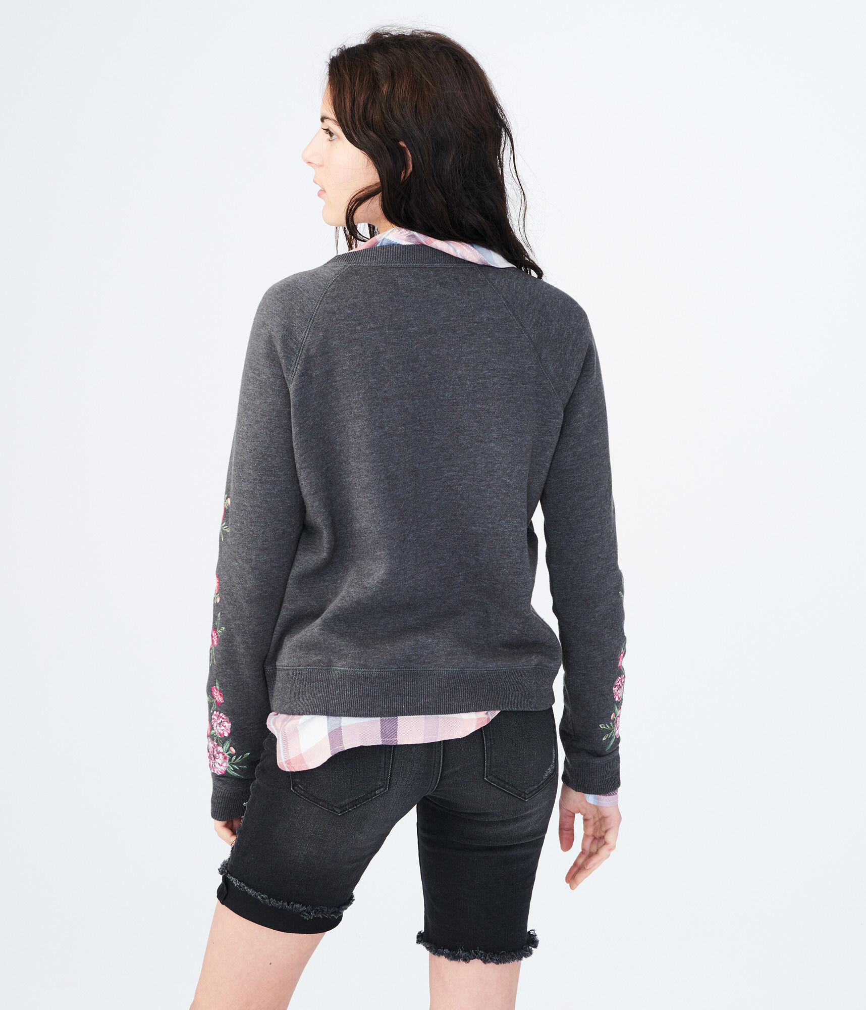 Tシャツ・カットソー +AMBLER+ Flower heart overfit brushed sweatshirt navy AMM110 Hanes ComfortBlend Sweatshirt - Embroidered 101581-E