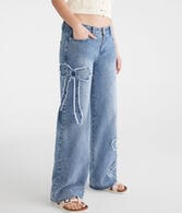 Low-Rise Baggy Wide Leg Frayed Bows Jean