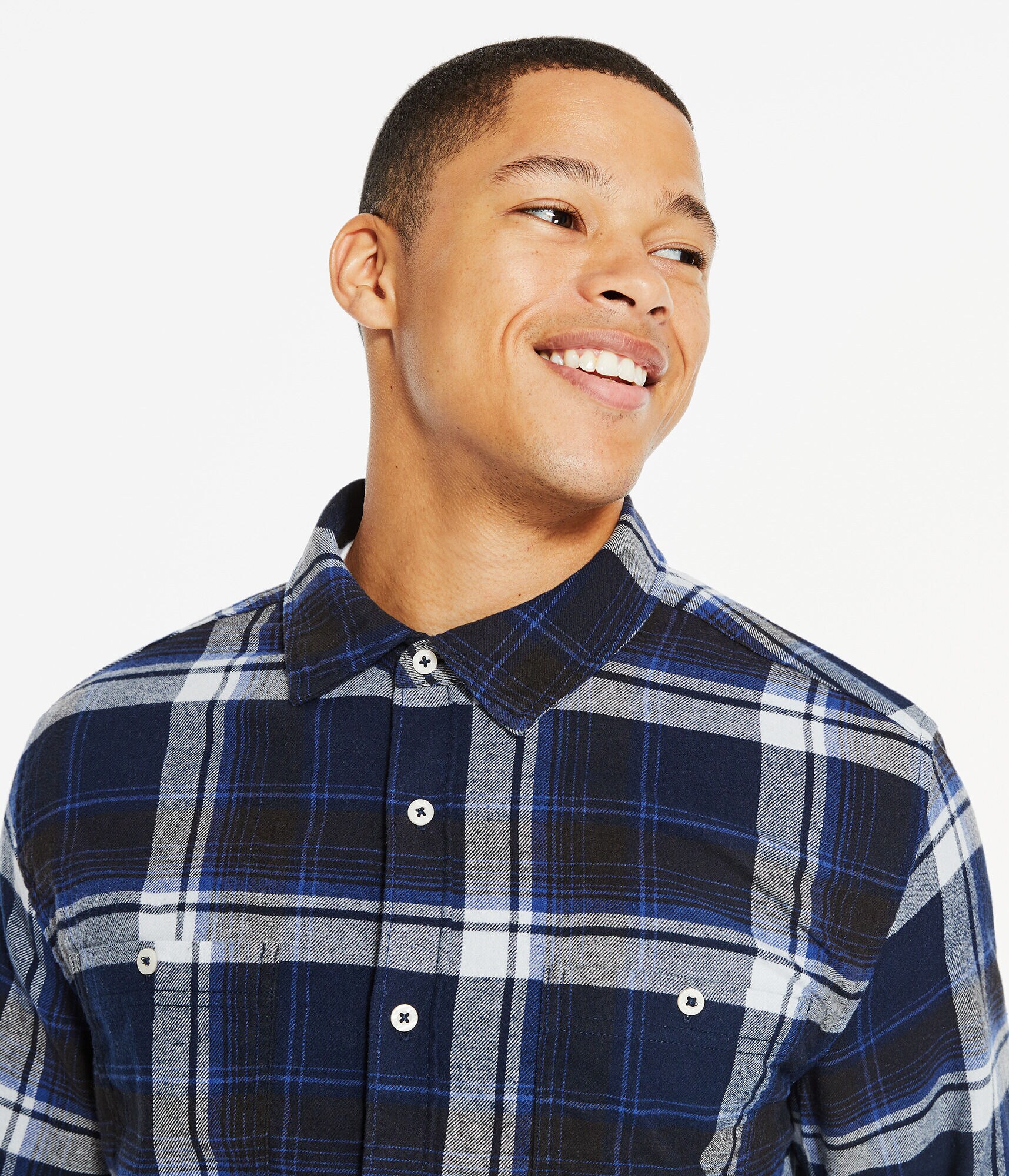 Long Sleeve Relaxed Washed Plaid Flannel Button-Down Shirt