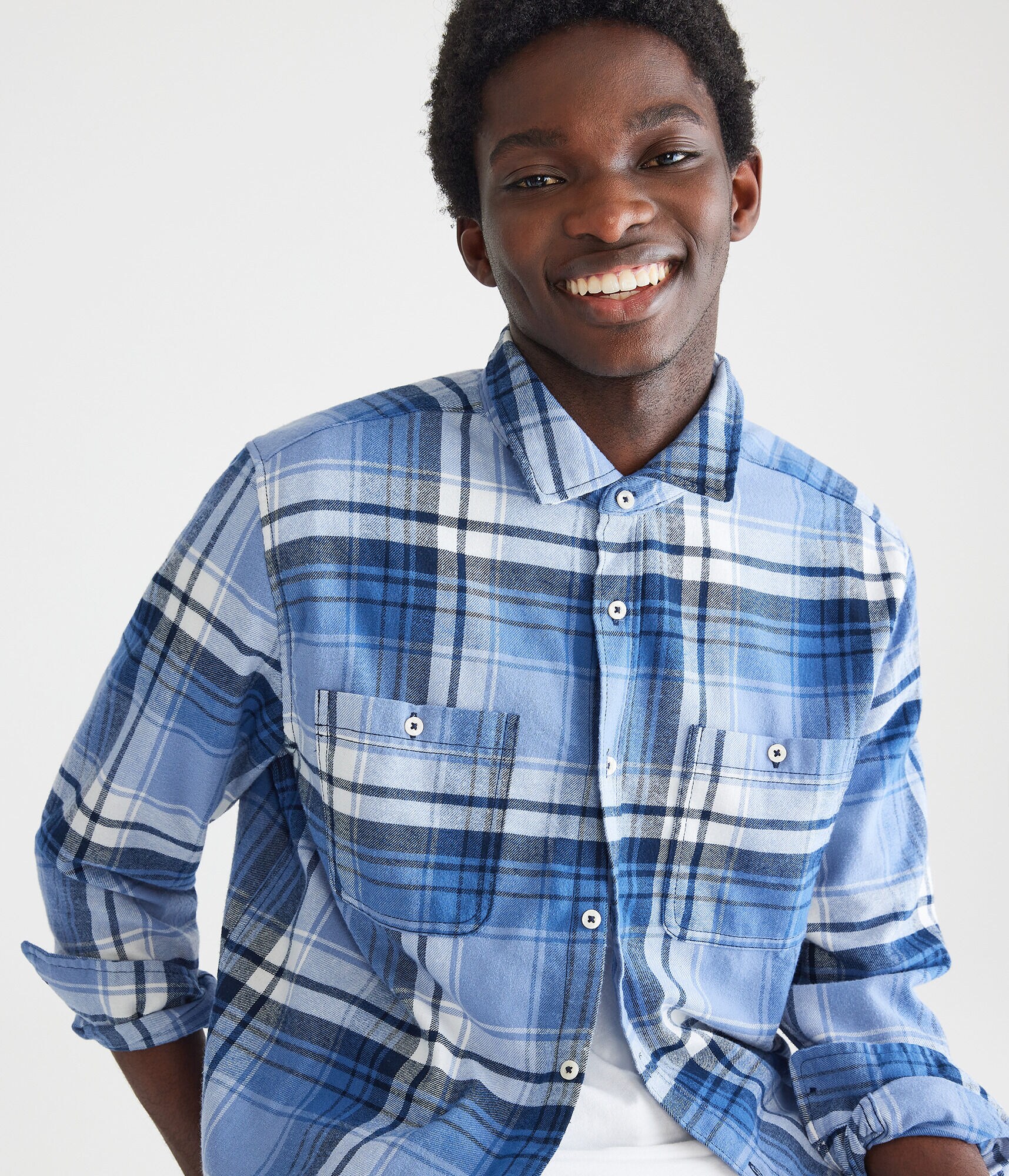 Long Sleeve Relaxed Washed Plaid Flannel Shirt