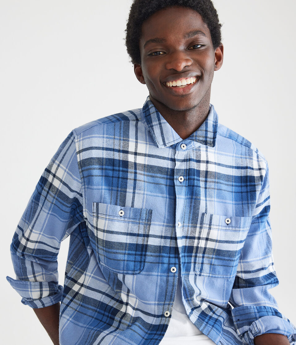 Long Sleeve Relaxed Washed Plaid Flannel Shirt